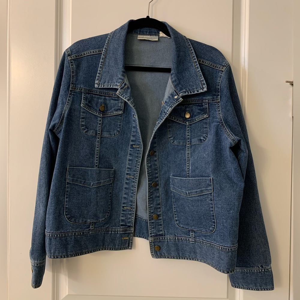 #515 - Real Comfort by Chadwick’s Blue Jean Trucker Moto Stretch Jacket, LARGE